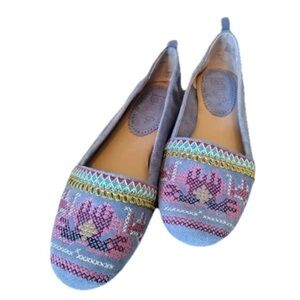 Latigo Anthropologie Basia Slip On Flats Shoes Women 9 Leather Embroidered Boho